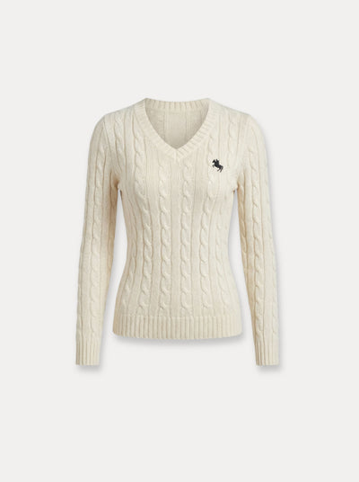 Pull à col en V en tricot torsadé