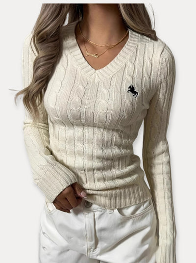 Pull à col en V en tricot torsadé