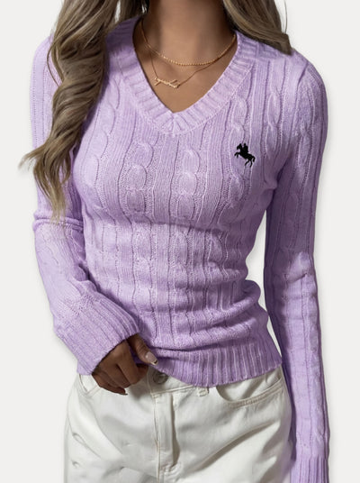 Pull à col en V en tricot torsadé