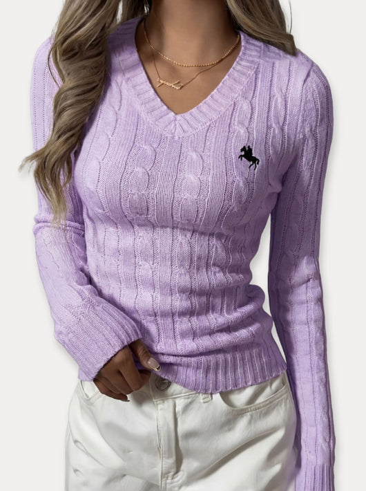 Pull à col en V en tricot torsadé