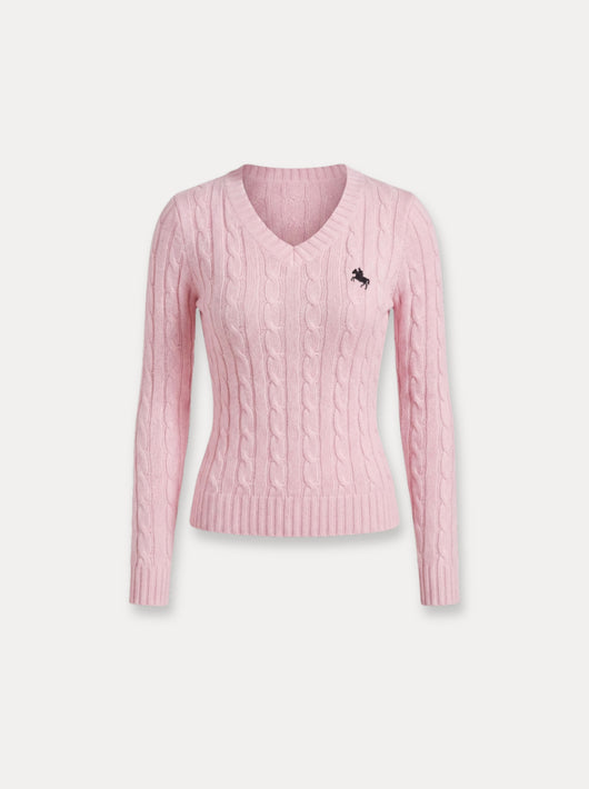 Pull à col en V en tricot torsadé
