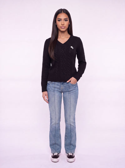 Pull à col en V en tricot torsadé