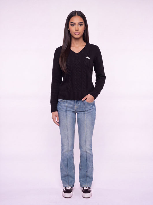 Pull à col en V en tricot torsadé
