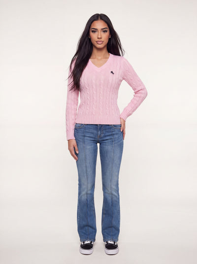 Pull à col en V en tricot torsadé
