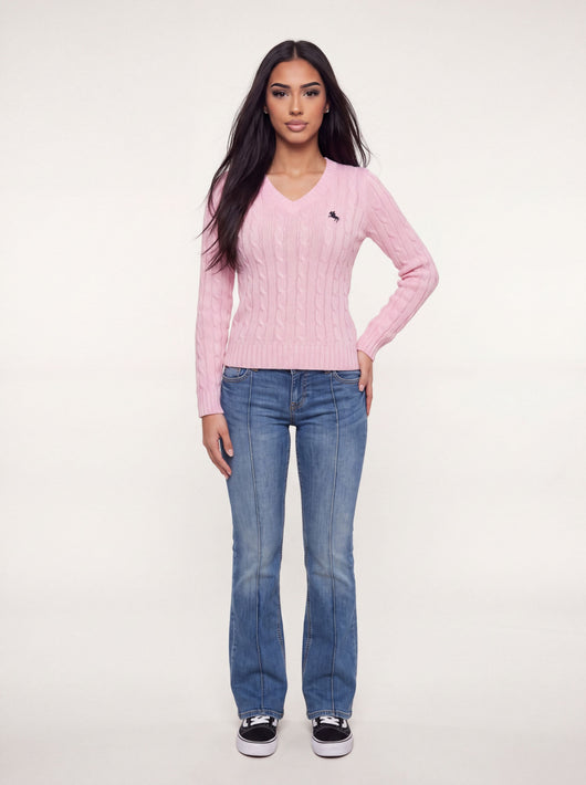 Pull à col en V en tricot torsadé