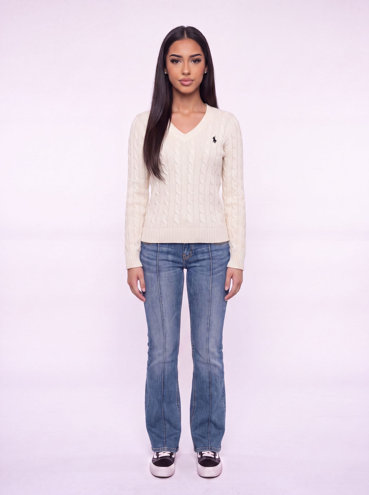 Pull à col en V en tricot torsadé