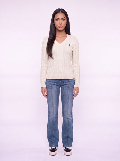 Pull à col en V en tricot torsadé