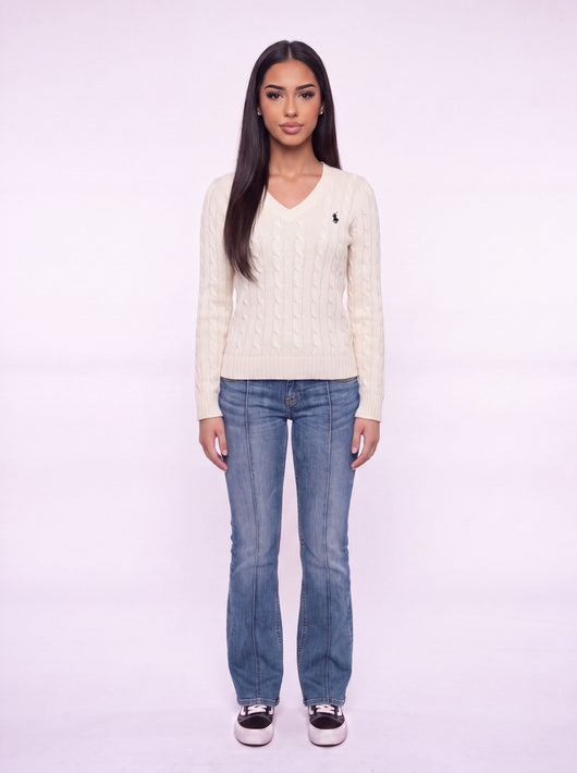 Pull à col en V en tricot torsadé